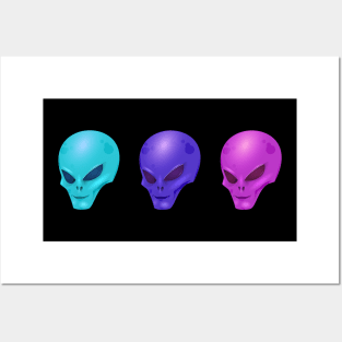 THREE COLORS ALIENS UFO FROM SPACE Posters and Art